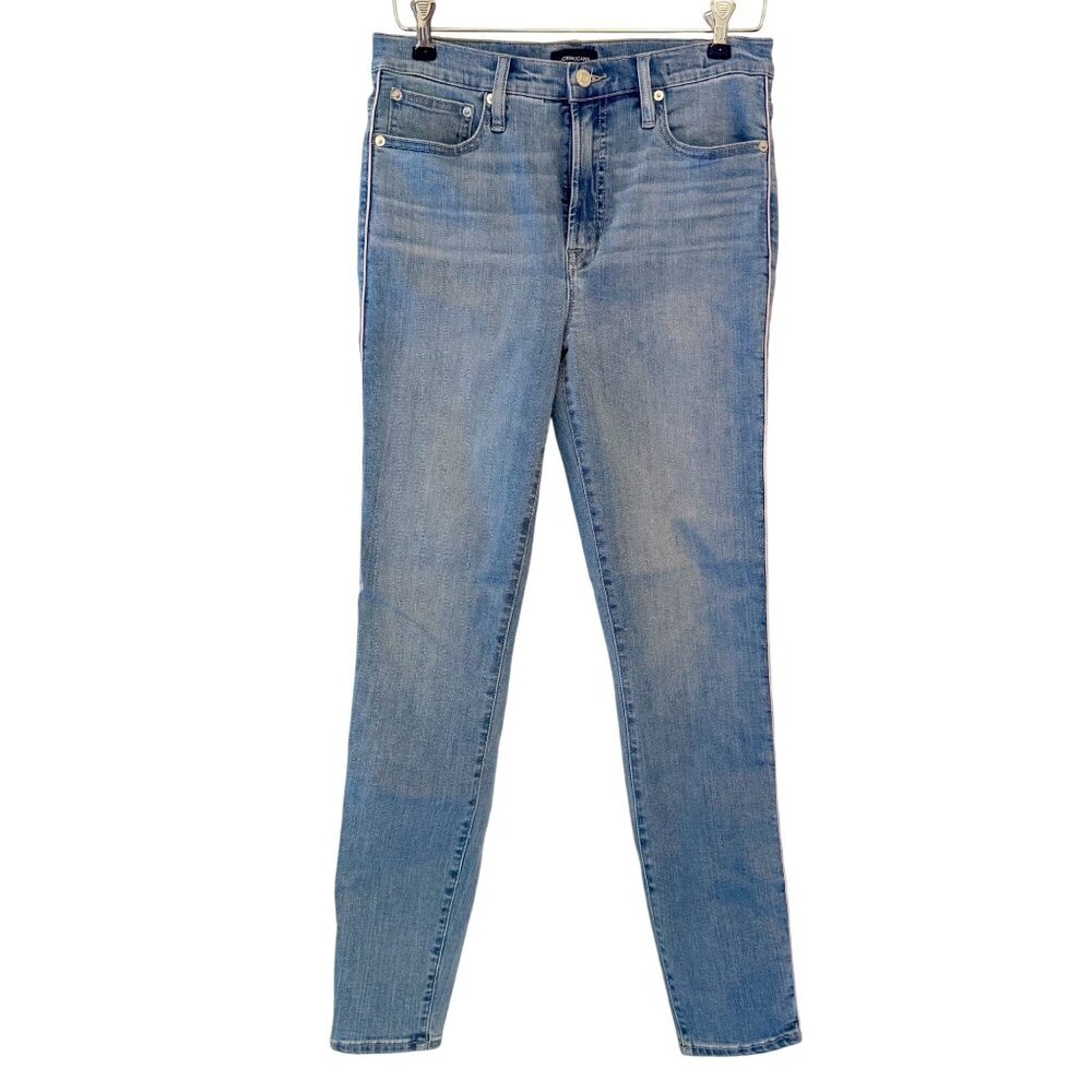 J.Crew Jeans High-Rise Skinny Fit Light Wash Denim With Pink Side Piping Size 29